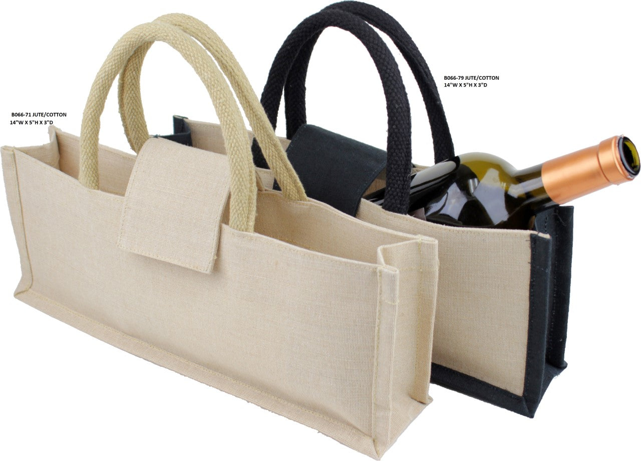 Horizontal Jute Wine Bag with Handles 14"W x 5"H x 3"D