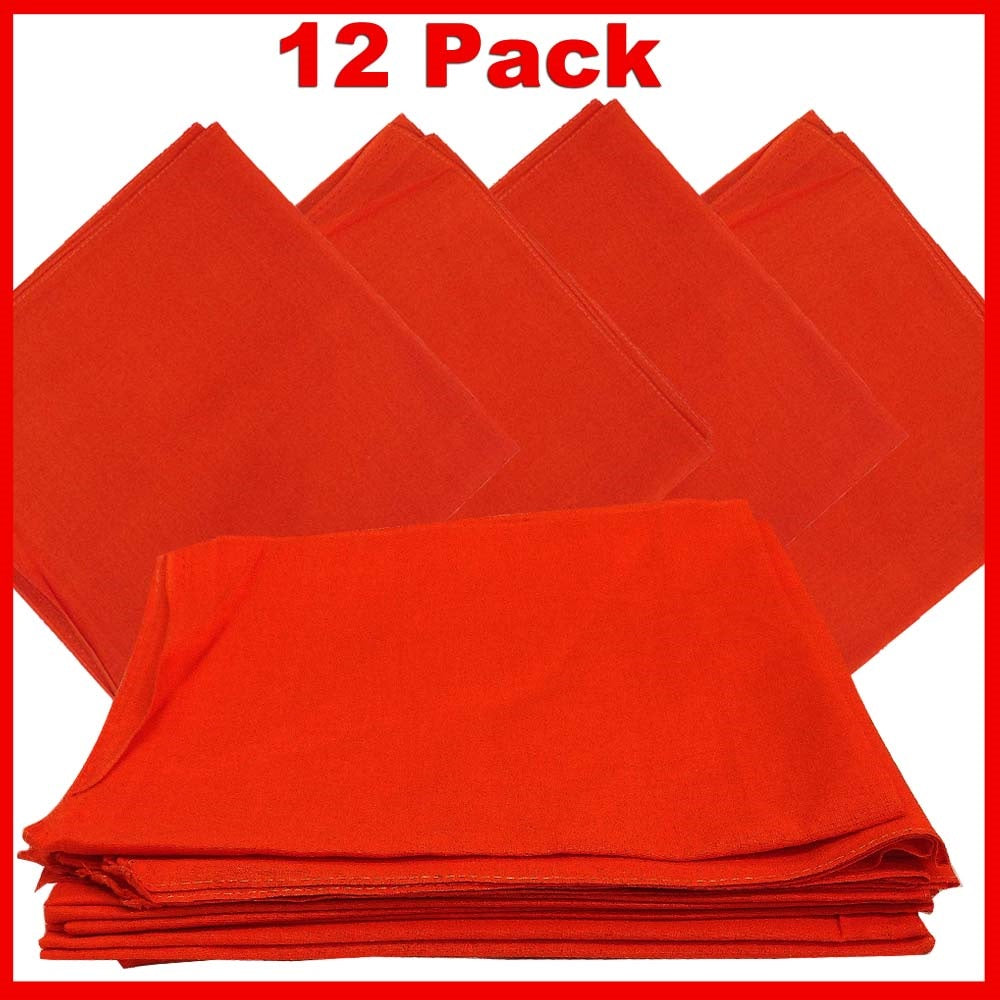 14" x 14" Orange Bandanas Solid Color (12 Pk) 100% Cotton