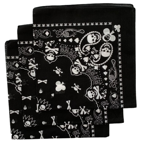 Playing Card Skull Bandanas 3 Pack - 22" x 22" 100% Cotton