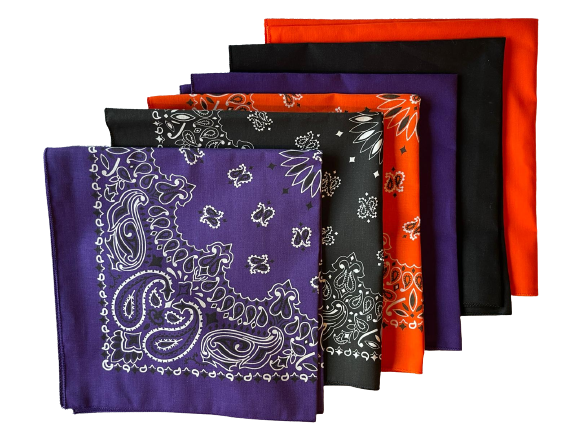 USA Made Paisley & Solid PurpleBlackOrange 6 PK 22" 100% Cotton