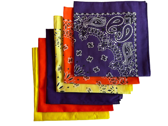 USA Made Paisley & Solid Purple Orange Yellow 6PK 22" 100%Cotton