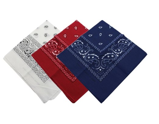 Red, White, and Blue Paisley Bandanas 22"x22"  (12 Pack) Cotton