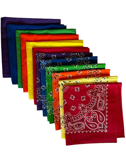 USA Made Assorted Paisley & Solid Bandanas 12 Pk (As Shown) 22"