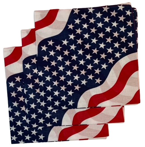 Stars and Stripes Bandanas 3 Pack 22" x 22" 100% Cotton