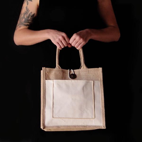 Jute Tote with Canvas Pocket