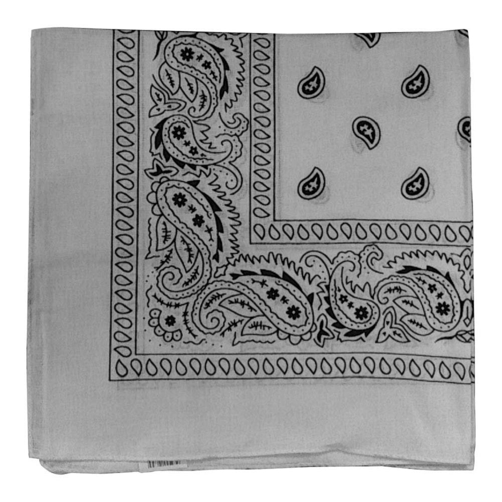 White Paisley Bandana - 22" x 22" (100% cotton)