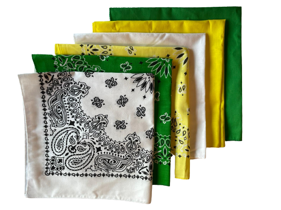 USA Made Paisley & Solid White Green Yellow 6 PK 22" 100% Cotton