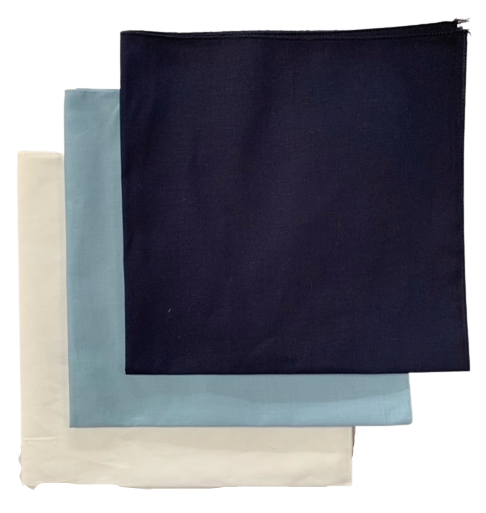 USA Made Solid Color Bandanas 3 Pk Cotton White Lt Blue Navy 22"