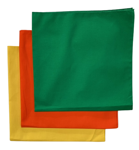 USA Made Solid Color Bandanas 3Pk Cotton Yellow Orange Green 22"