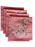 USA Made Paisley & Solid Pink Bandanas 4 Pk 22" 100% Cotton